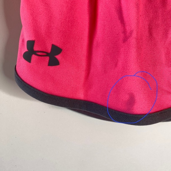 Under Armour Girls Running Shorts Youth L Pink Black Folderover Waist Loose Fit - Picture 11 of 13